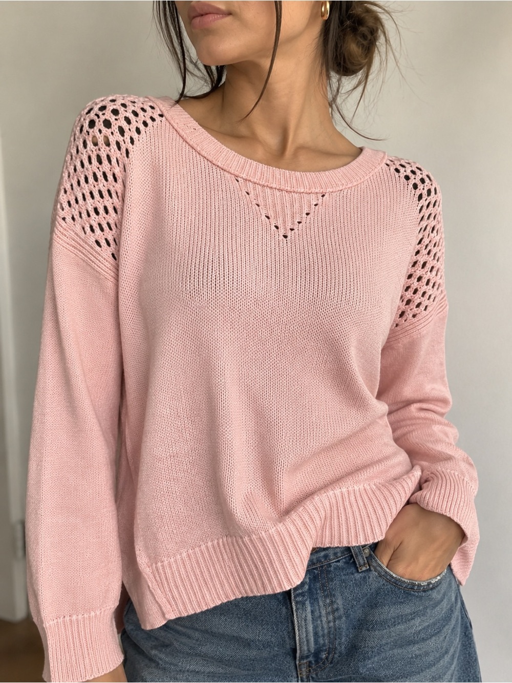 American Eagle Outfitters Light Pink Open Knit Sweater Medium